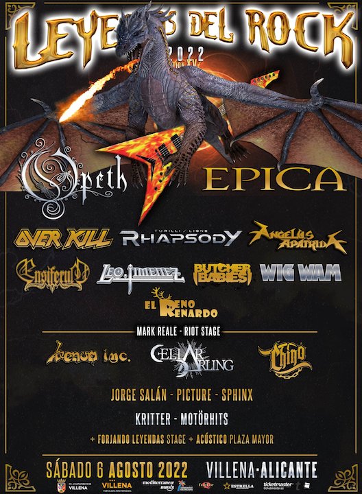 Opeth + Epica + Over Kill + Luca Turilli's Rhapsody + Angelus Apatrida + Ensiferum + Leo Jiménez + Butcher Babies + Wig Wam + El Reno Renardo + Venom Inc. + Cellar Darling + Chino + Jorge Salán + Picture + Sphinx + Kritter + Motörhits
